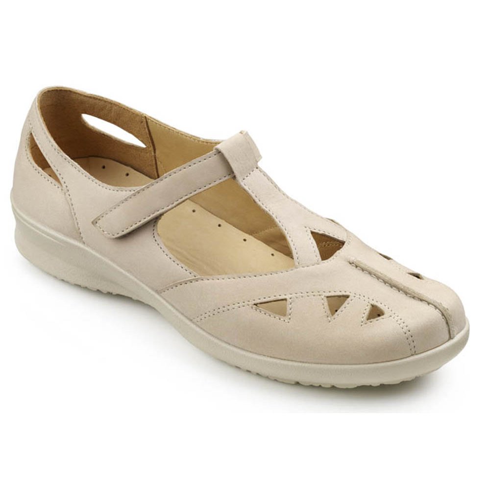 Hotter Womens Nutmeg Soft Beige Nubuck T Bar Velcro Shoes 1290