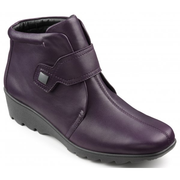 Hotter Womens Tamara Plum Leather Extra Wide Ankle Boots