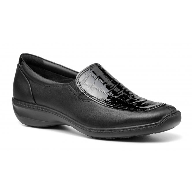 Hotter Womens Calypso II Black Croc Leather Slip-On Shoes